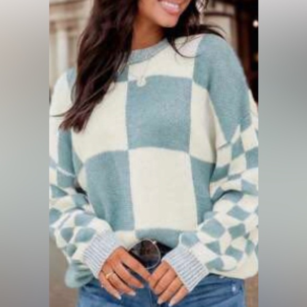 New Boutique Checkerboard colorblock knit sweater plus size 2X 3X🌺🌹🌸